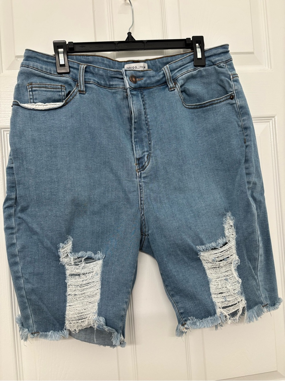 Light Blue Distressed Stretch Denim Shorts 2X